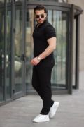Erkek Yakalı Fermuarlı T-shirt Pantolon Ikili Rahat Takım resmi
